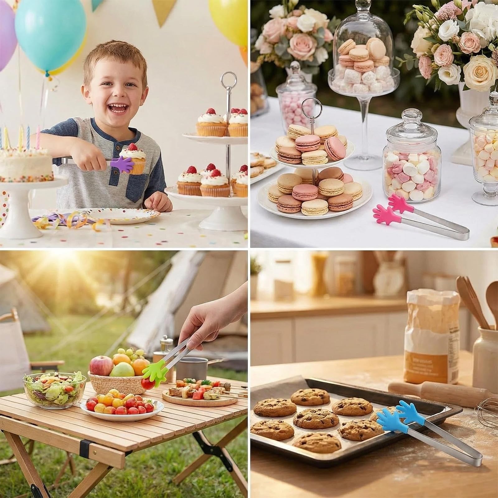 8 Piezas Mini Pinzas Alimentarias de Acero Inoxidable con Pomos de Silicona Coloridos, Pinzas Multifuncionales para Bar de Dulces, Buffet, Hielos y Aperitivo, Set de Accesorios Festivos HoxzoDa