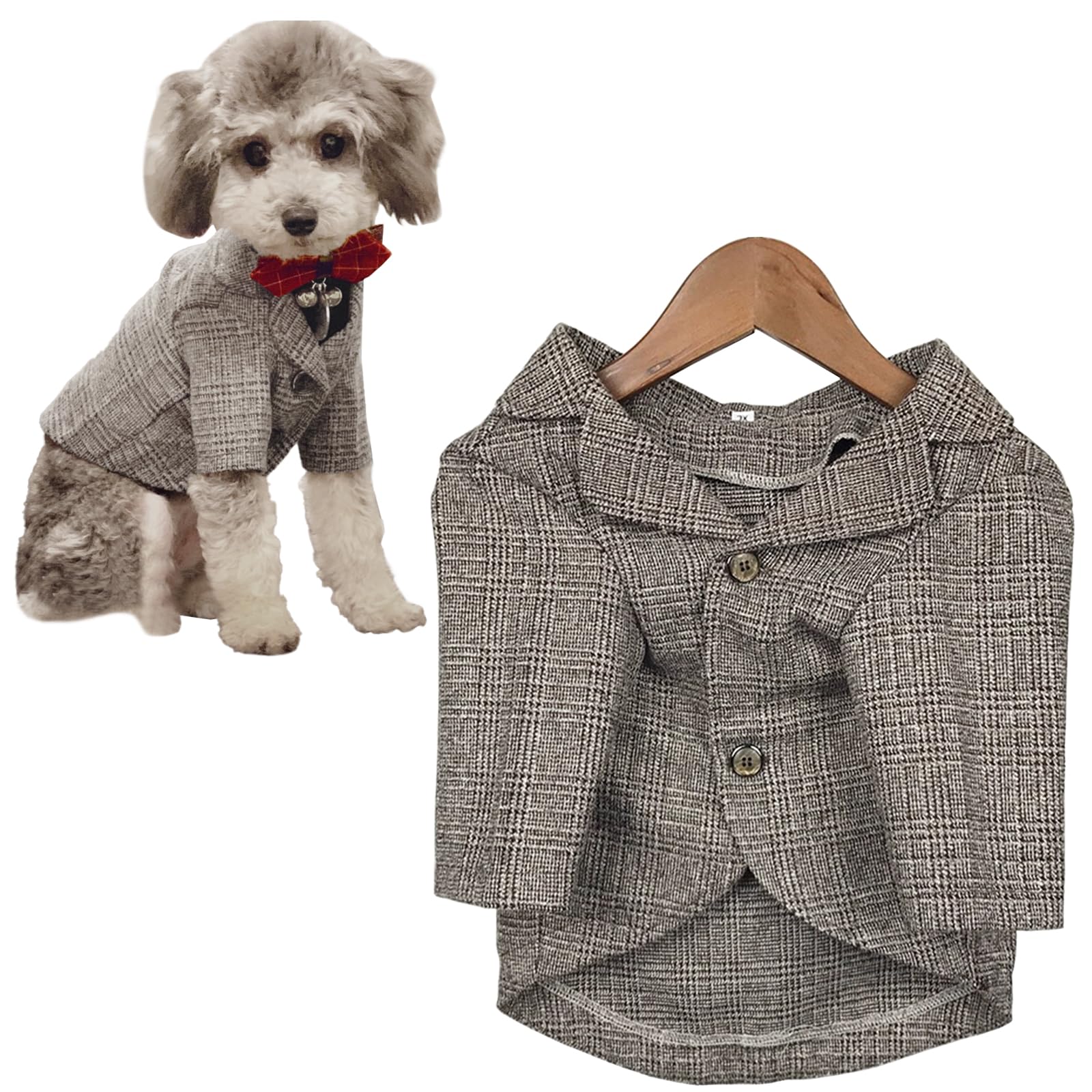 TQFlow Dog Clothes Pet Plaid Suit Dog Tuxedo Costumes, Formal Gentleman Apparel Vest, Wedding Party Birthday Wear French Bulldog Pug Teddy Terrier (S,