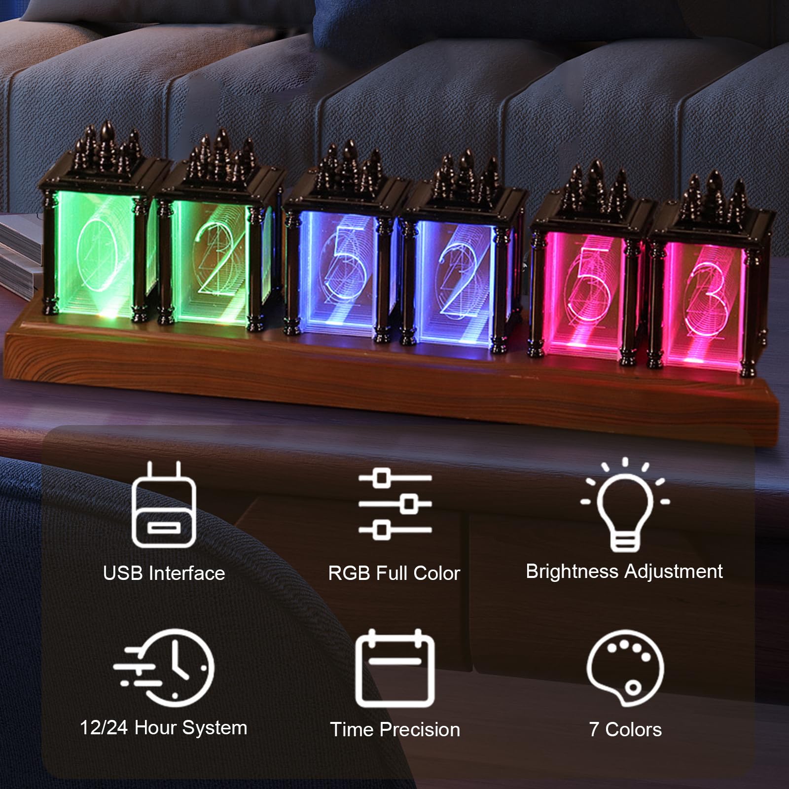 LED Nixie Tube Clock, Glow Digital Clock, RGB Color Change