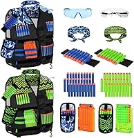 Vista 1 de Lehoo Castle Paquete de 2 chalecos tácticos para niños Nerf Guns N-Strike Elite Series para niños y niñas, con 60 dardos de repuesto, bolsa