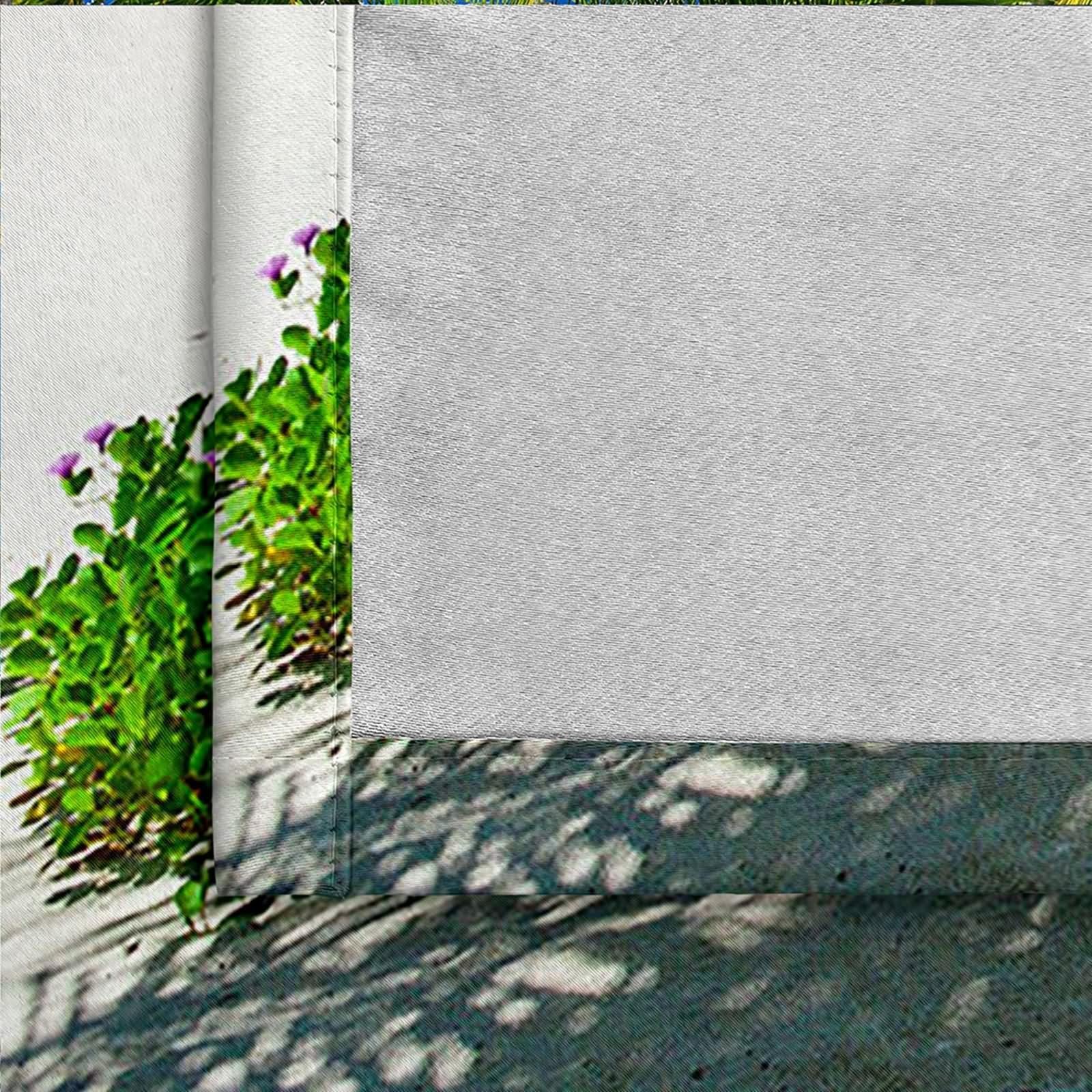 Zasłony okienne, czeska krótka zasłona zielony niebieski krajobraz palm na plaży i morzu poliester 2 panele 192 x 229 cm