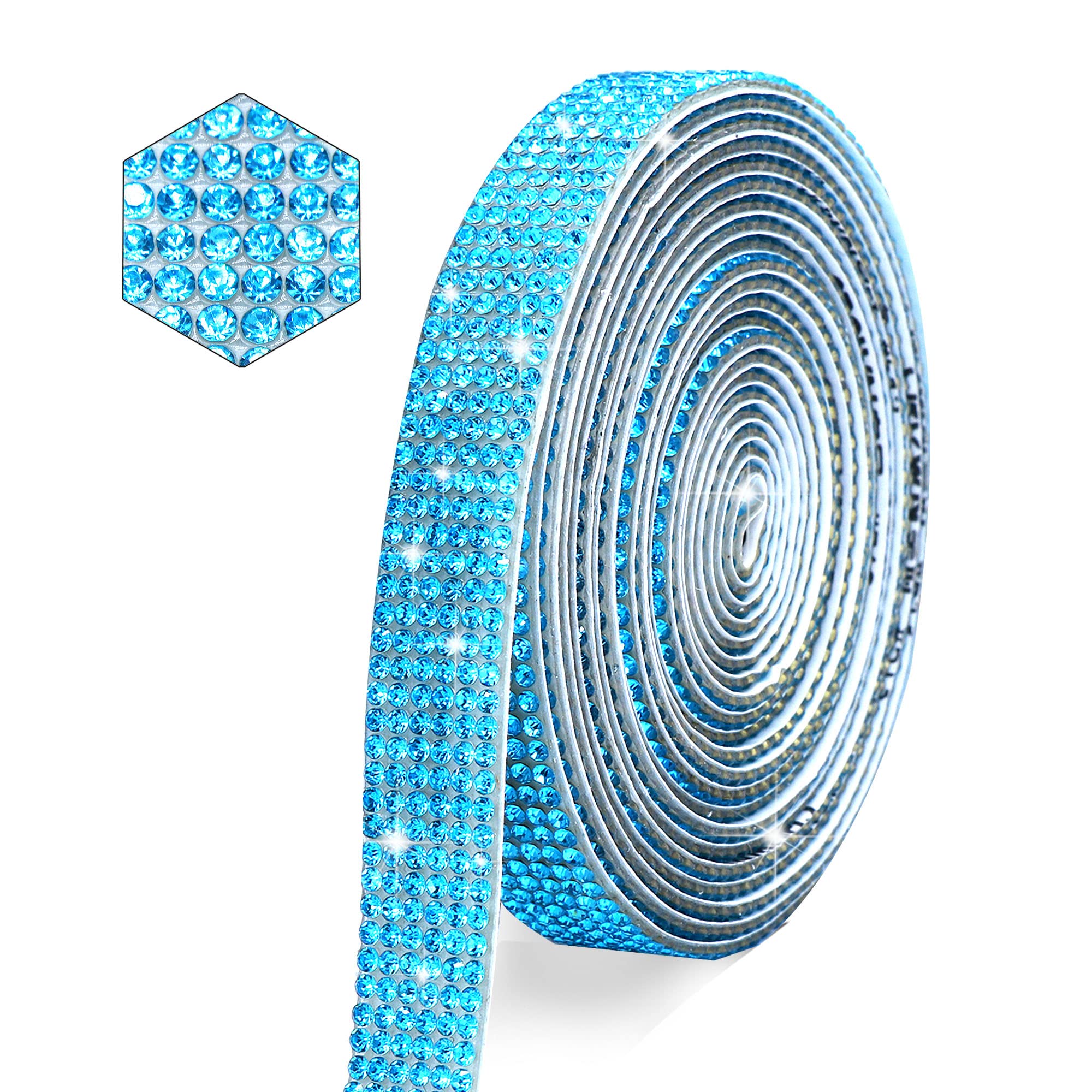MLGDA Self Adhesive Lake Blue Crystal Rhinestone Strips Diamond Ribbon Bling Sticker with 2 mm Rhinestones for Arts Crafts,Wedding Christmas Party,Car