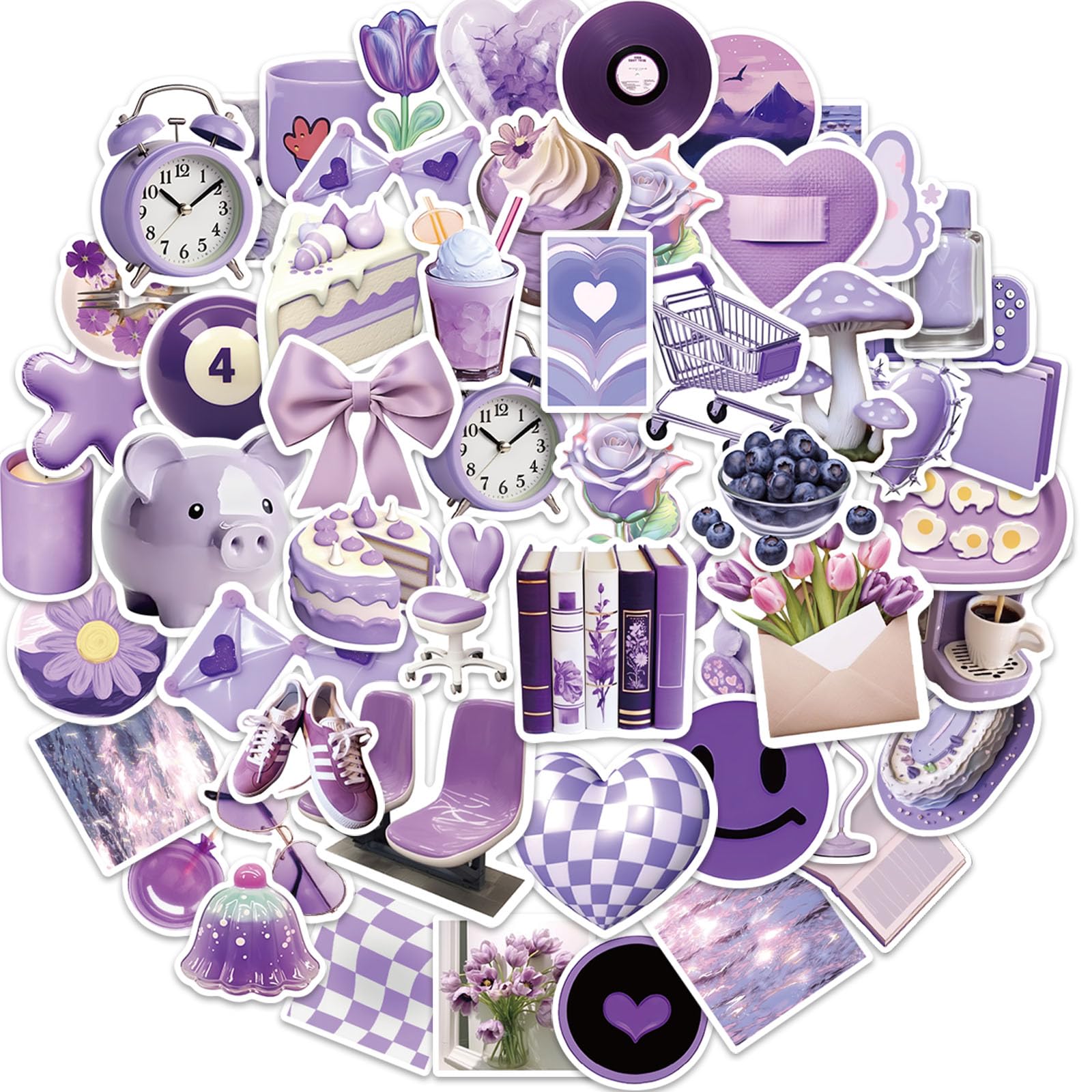 Aesthetic Purple Stickers for Water Bottle,56pcs Cute Aesthetic Stickers for Kids Girls Teens,Waterproof Vinyl Decals for Laptop Journal Scrapbooking Party Favors(Purple)