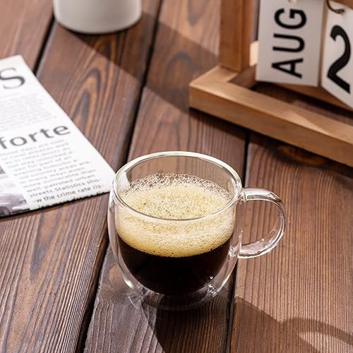 Miniatura 3 de Vasos de café expreso de doble pared de 5 oz5.1 fl oz, un juego de 2, vasos de vidrio de borosilicato con aislamiento térmico con asa