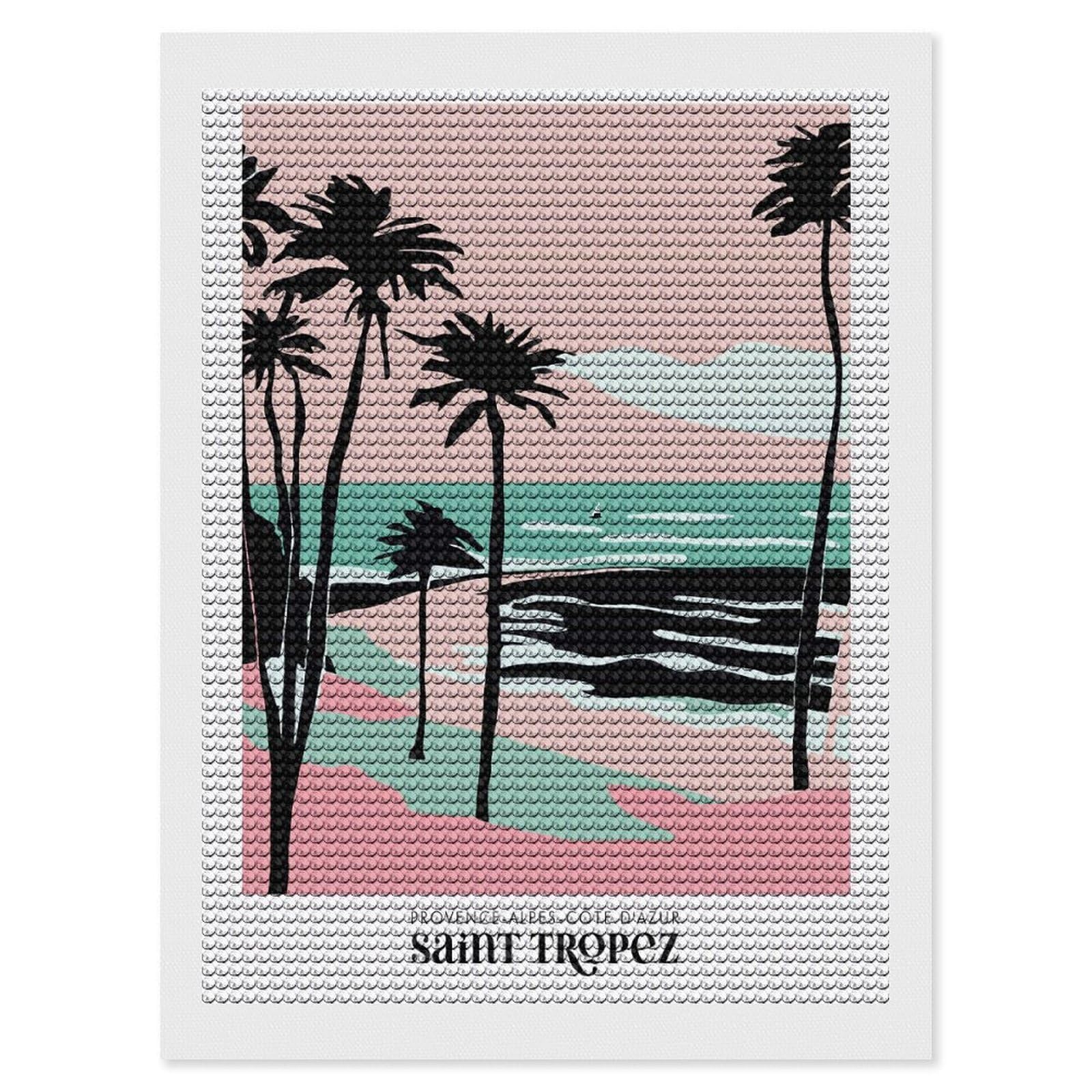 Junmoney Saint Tropez France Diamond Art Canvas 12"x16", for Adults, Pleasing Wall Art Project, Modern Decor, Gift Idea, Nice Detail and Sparkle