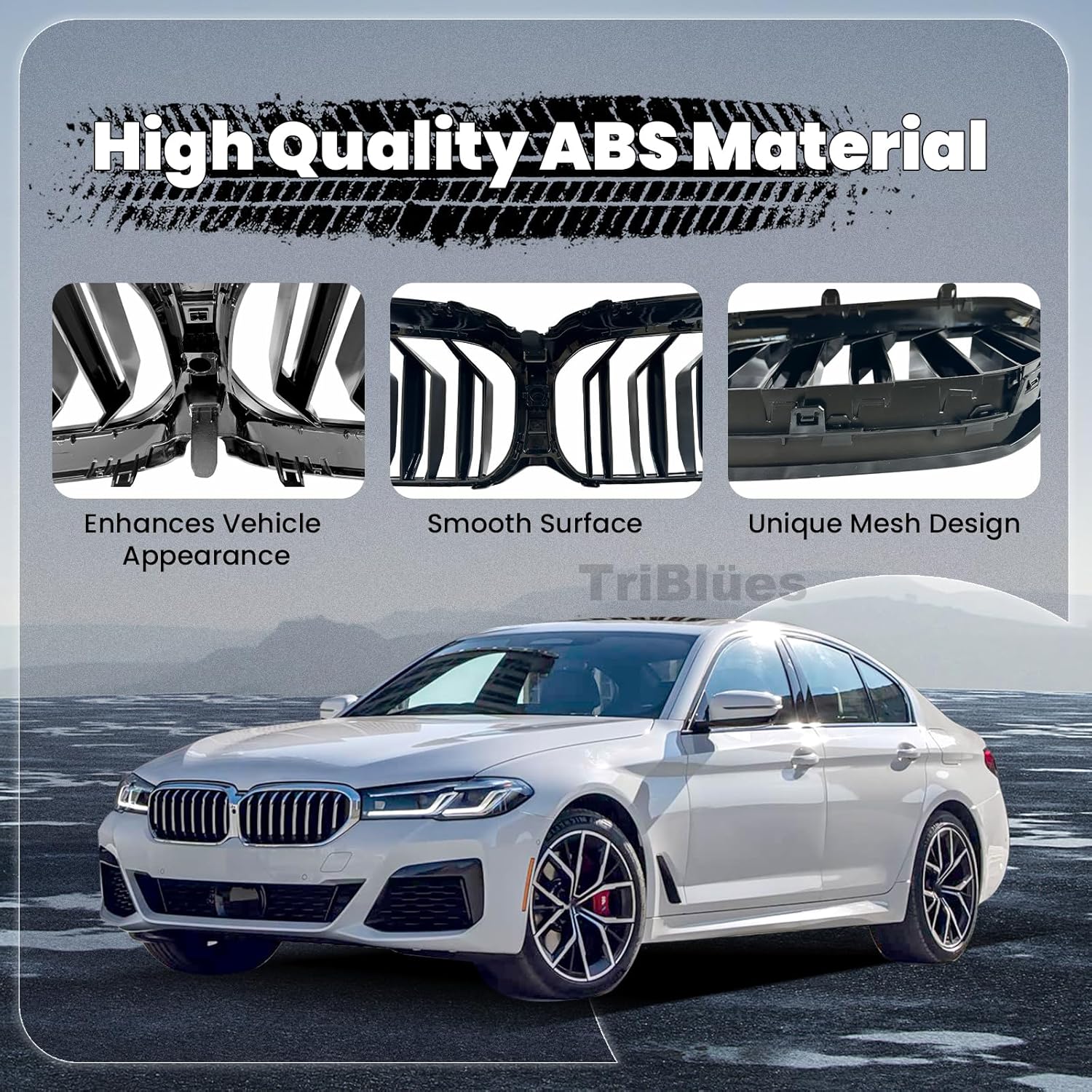 G30 Front Kidney Grille - Double Slats, Glossy Black, Compatible with 2021-2023 BMW 5 Series (520i, 530e, 530i, 540i, M550i xDrive), Premium ABS Construction