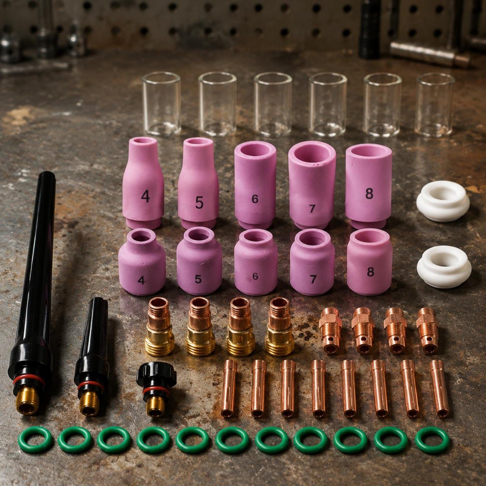 Lente per Torcia Saldatura Set Completo Ugelli Allumina Lente Gas Pinze Colletto Retrotesta per Miglior Controllo Arco E Accesso Zone Strette Adatto per Riparazioni Metallo E Fabbro