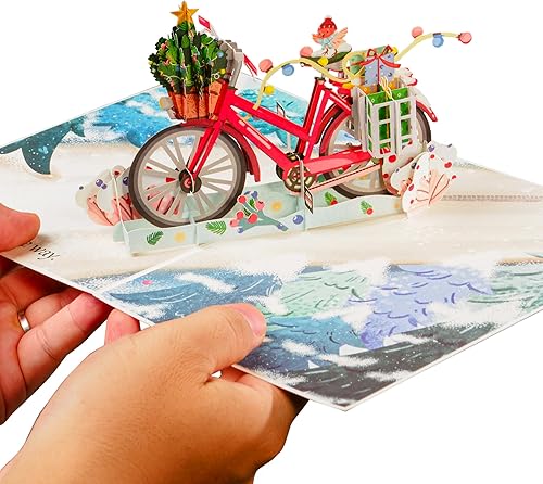 Miniatura 4 de Paper Love Frndly, tarjeta desplegable de Navidad 3D, bicicleta de Navidad, tarjetas de felicitación 3D hechas a mano, para Navidad o vacaciones,