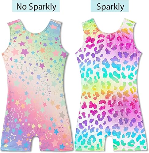 Miniatura 2 de Paquete de leotardos de gimnasia de estrella arcoíris para niñas y niños pequeños multicolor con estampado de leopardo y ciclismo talla 4t 5t