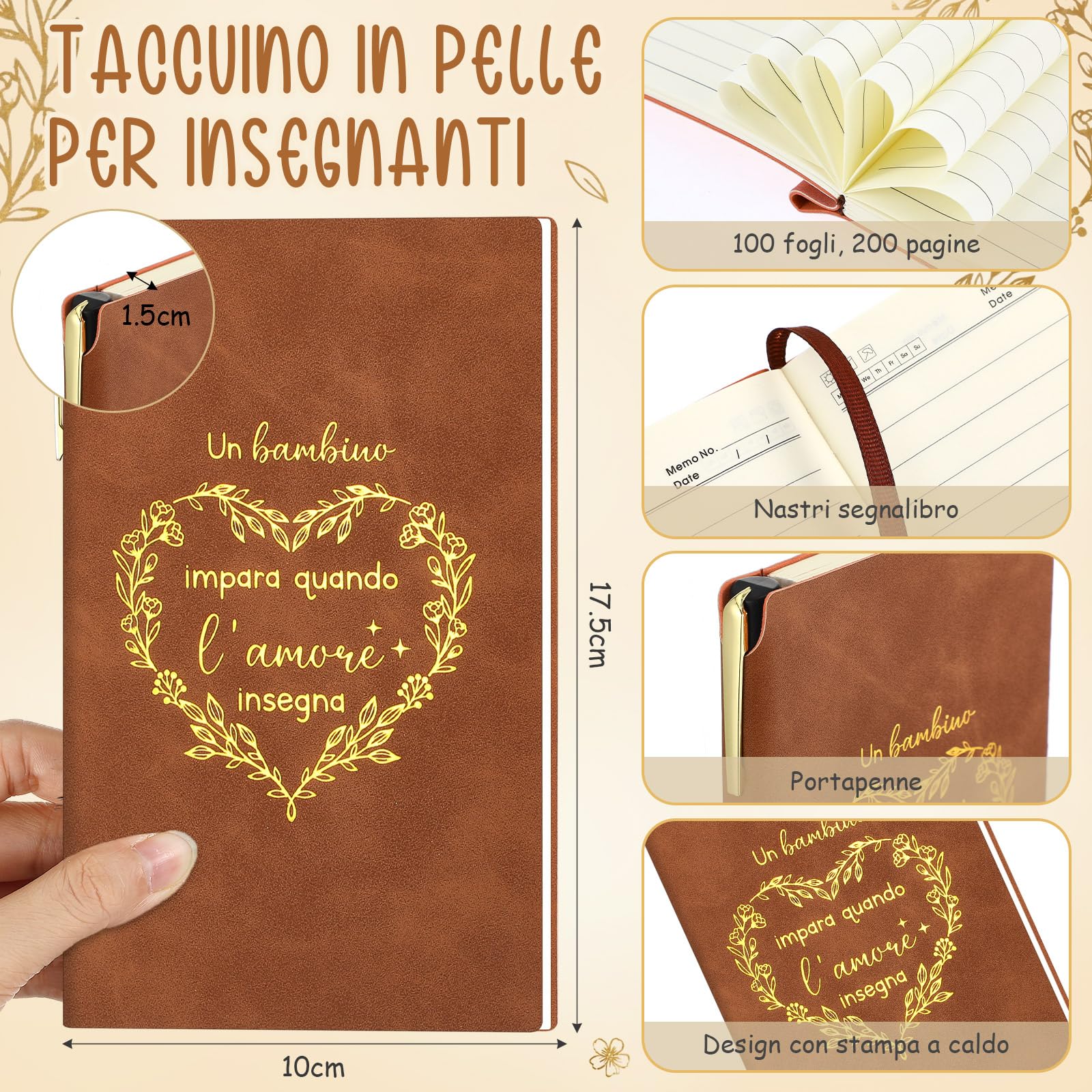 Nezyo Regali per Maestra Regali di Apprezzamento per Insegnanti Set con Quaderno in Similpelle Penna Segnalibro Portachiavi