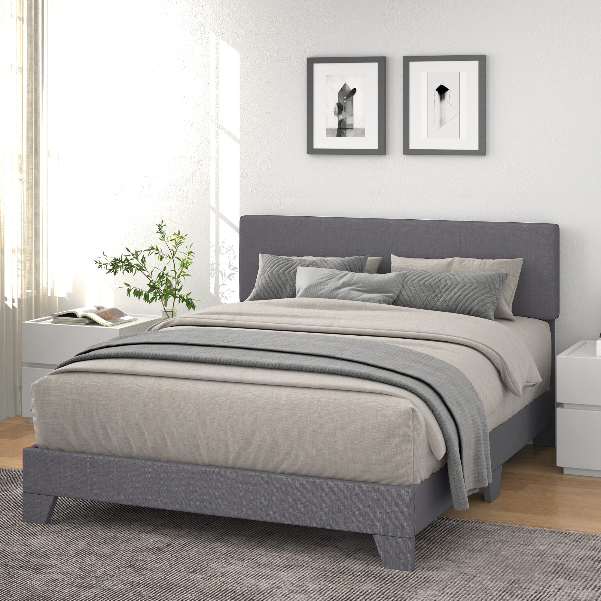 Buy Allewie Queen Size Bed Frame with Adjustable Headboard and Fabric