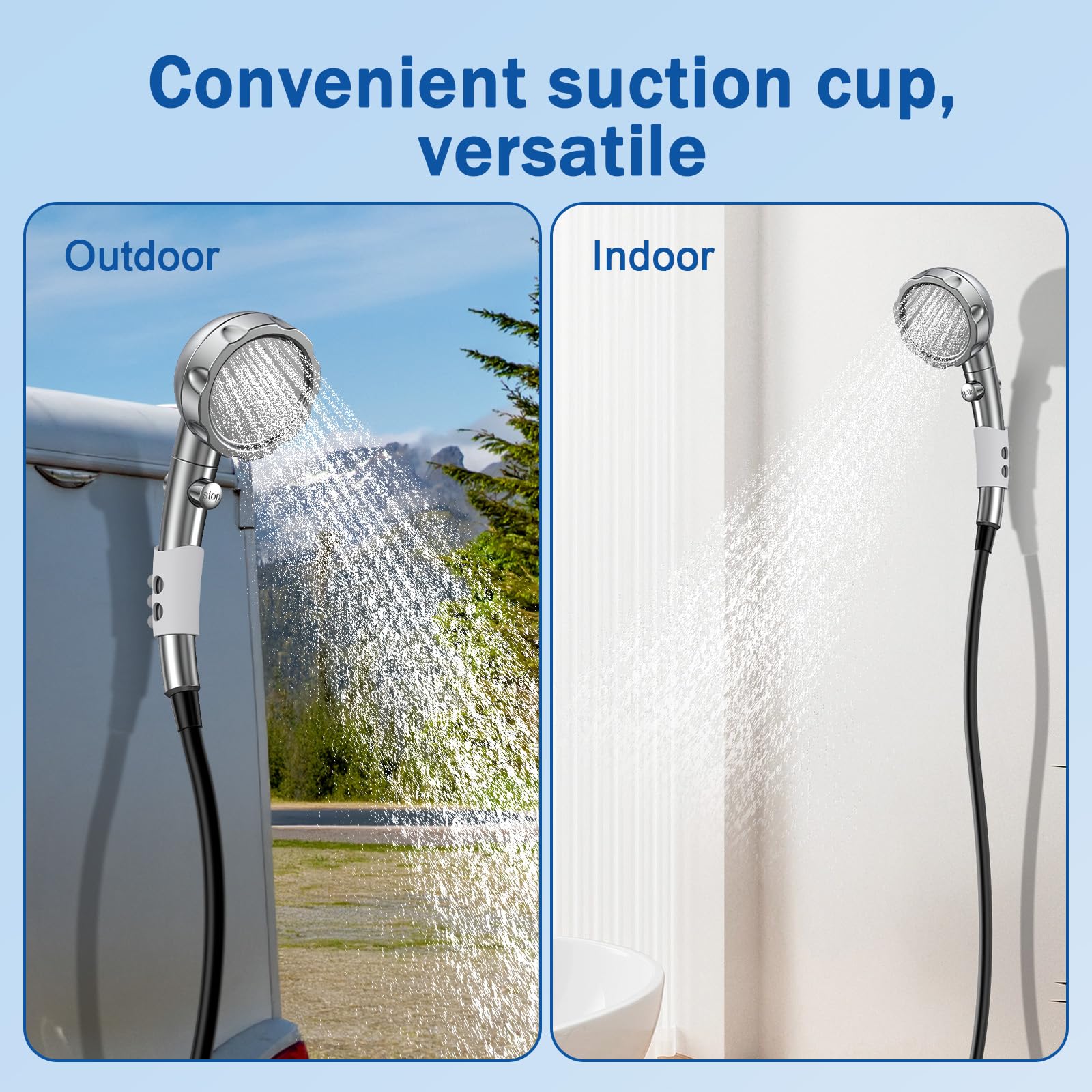 Douche Portable Camping, 9000mAh Pompe de Douche Rechargeable avec Affichage Numérique, Pommeau de Douche Réglable et Seau Pliable,Douche D'extérieur pour Camping,Randonnée,Lavage de Voiture