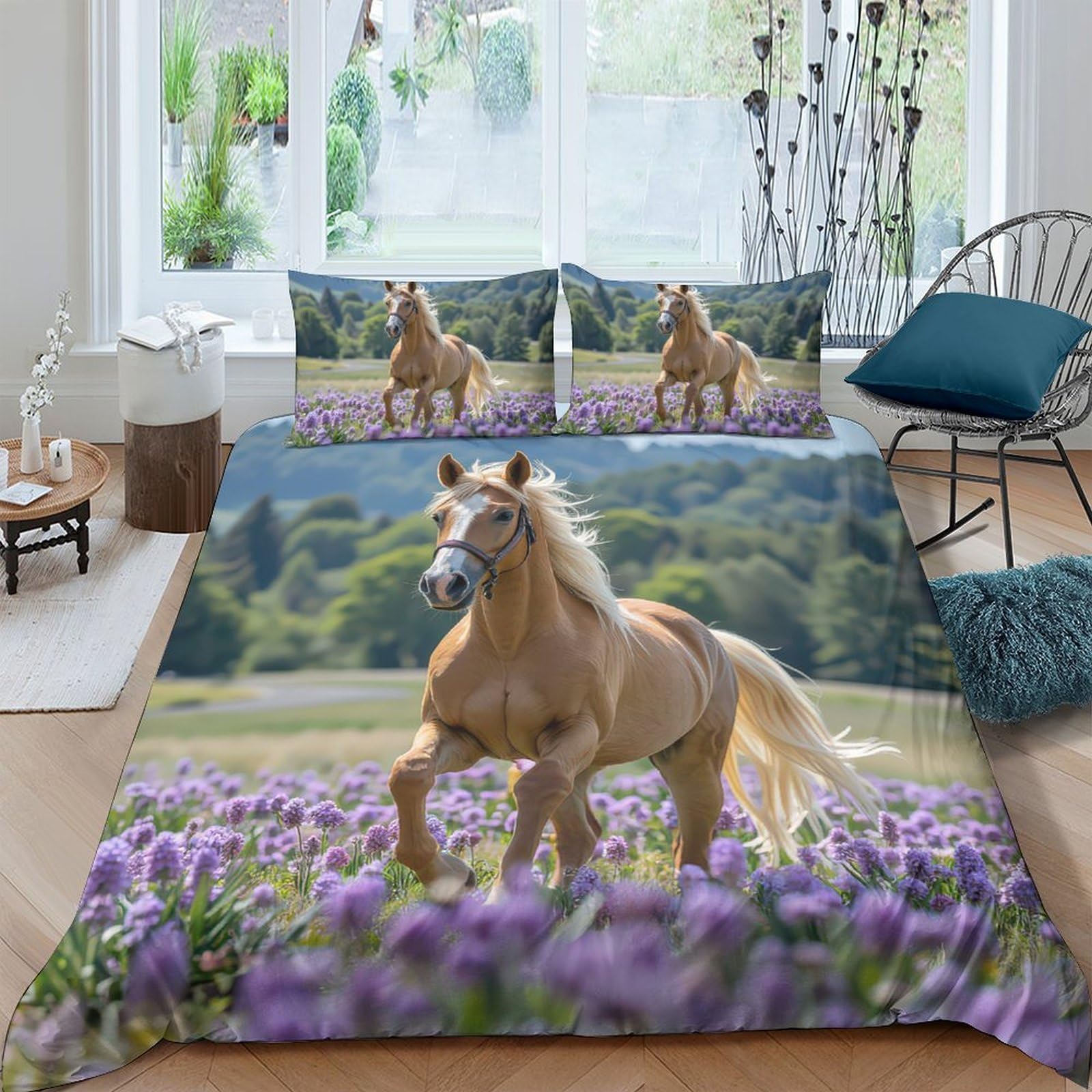Ctjqhvkz Style-5 3D Printed Horse Meadow Fitted Sheet Microfiber Anti-Slip Mattress Cover For Bedroom Guest Room Decoration Easy Care Single（135X200cm）