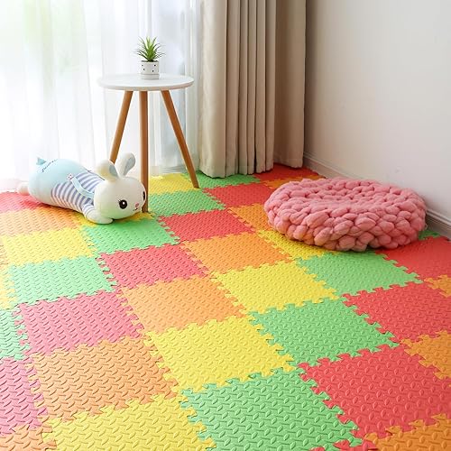 Miniatura 128 de Tapete de juego de espuma para bebé, tapete entrelazado de 0.4 pulgadas de grosor con colores sólidos, tapete de juego suave y no tóxico, tapete