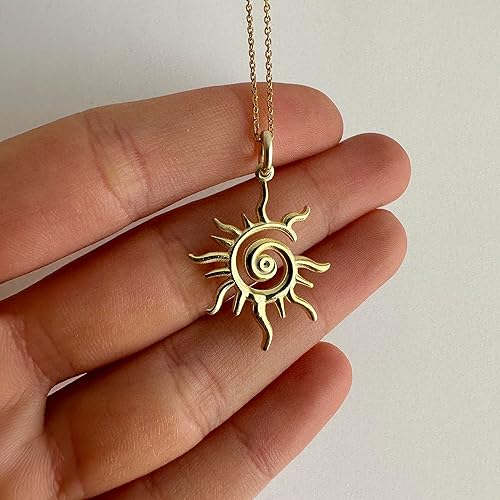 Miniatura 4 de SLOONG 14K Gold Plated Sun Necklace Charm Necklace for Women, Spiral Design Sun Pendant Necklace, Bohemian Style Elegant Sun Necklaces Jewelry Gift