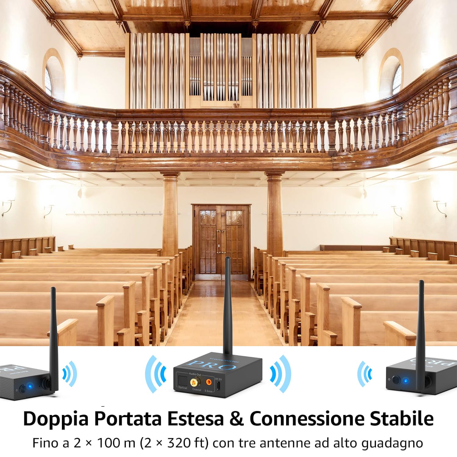 1Mii (1 TX + 2 RX) Trasmettitore e Ricevitore Audio Wireless | Trasmissione 2,4 GHz, Musica HiFi da TV/PC a Altoparlanti Attivi/Amplificatori/Ricevitori AV, Ottiche/Coassiali/3,5 mm/RCA