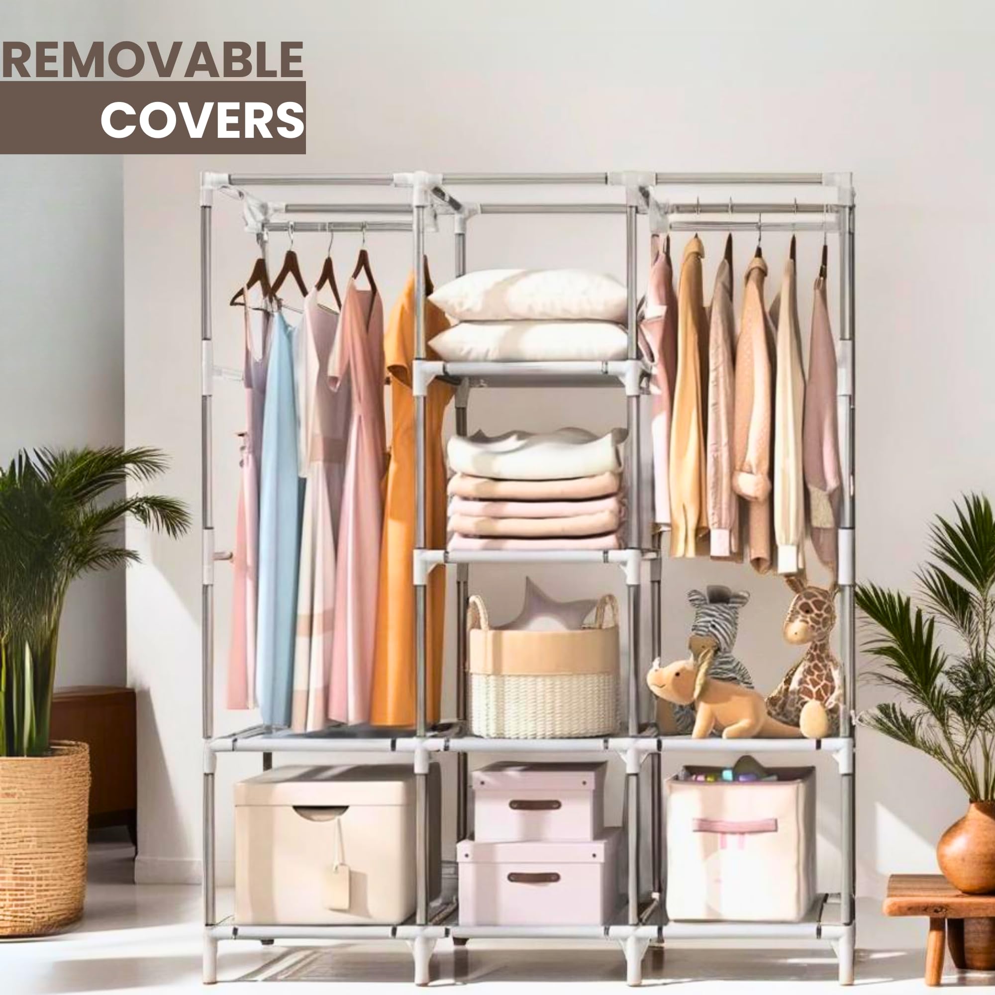 MAGIC SELECT Armario portátil, plegable con cremallera, impermeable, organizador de almacenamiento para el hogar, dormitorio, sala de estar y garaje (150x170x45cm)