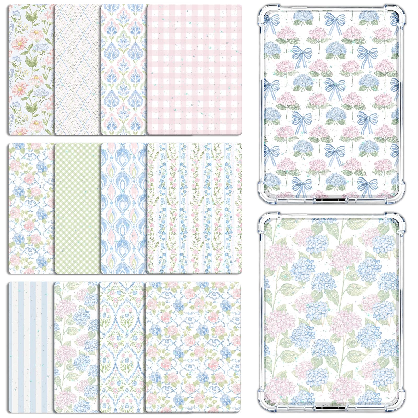 Rngmsi Karton-Einlagen für Kindle E-Reader, Blau, Rosa, 12 Stück | Schutzhülle für Kindle Paperwhite 11.-12. Geburtstag, Blumen-Design, transparent, Zubehör für Ereader