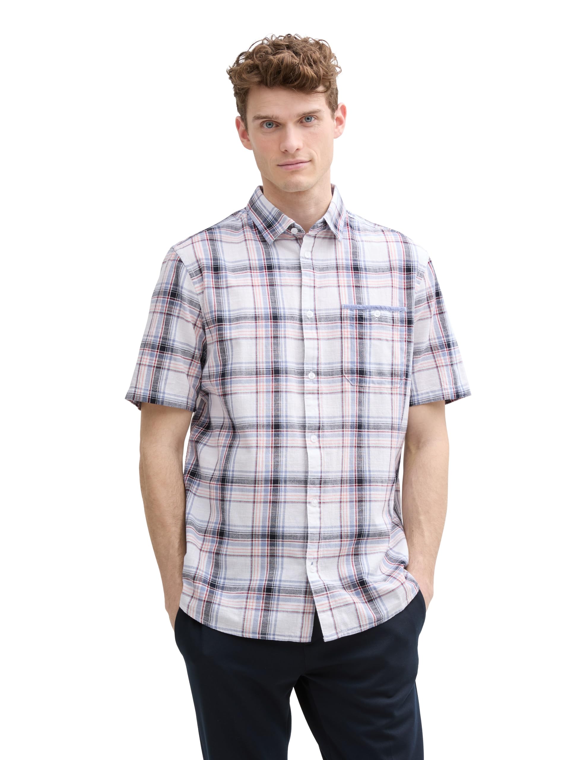 TOM TAILOR Herren Regular Fit Kurzarmhemd mit Karomuster
