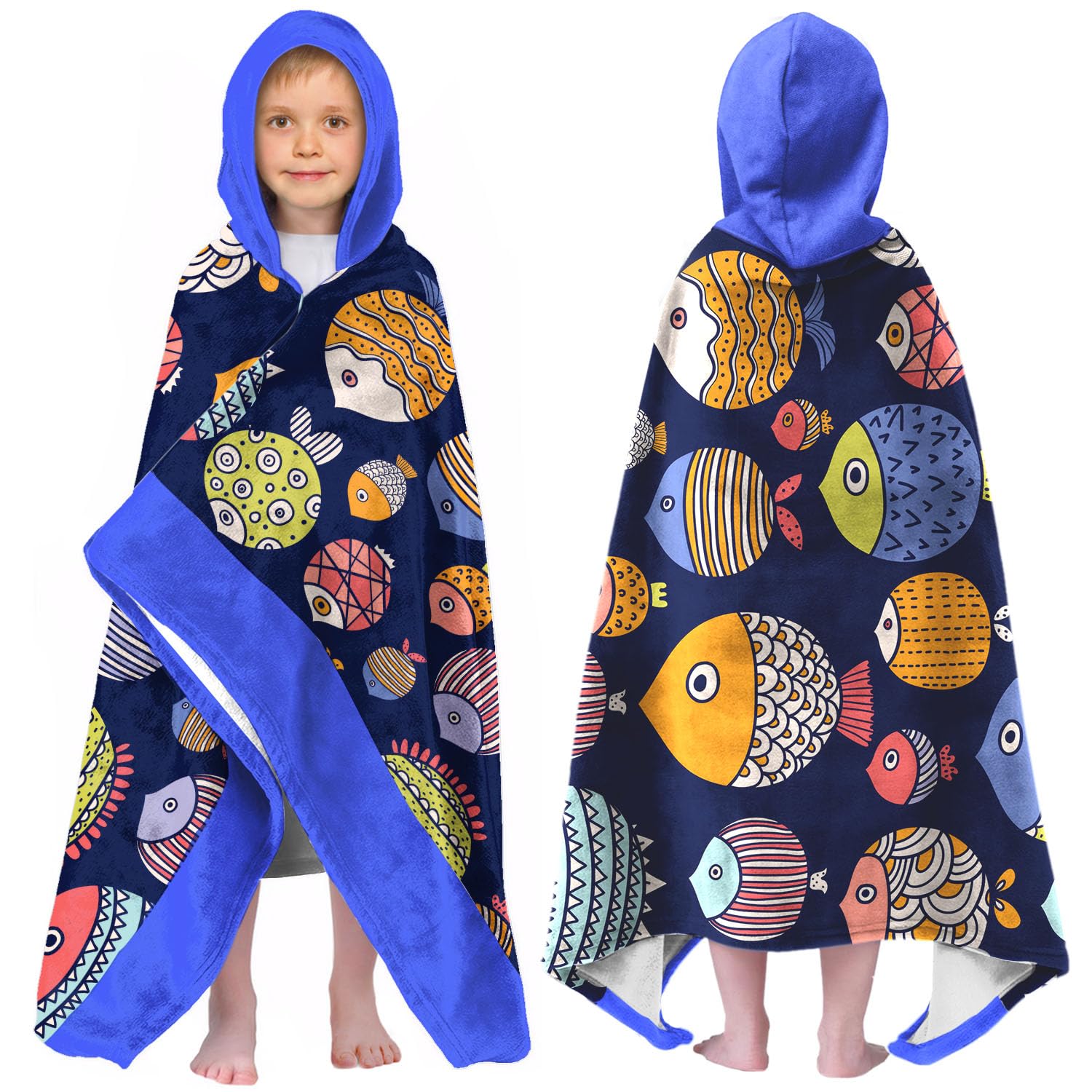 Shark Print Hooded Beach Towel for Boys, 30x50 in Bath Swim Wrap, 05