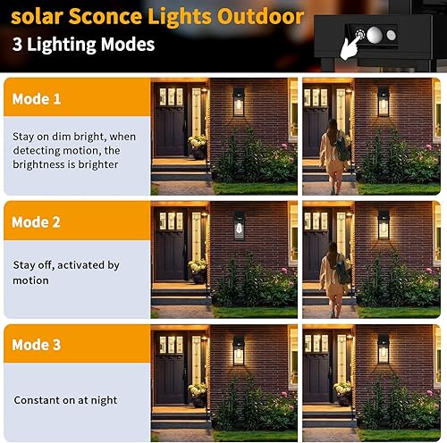 Miniatura 3 de Luces solares para exteriores con sensor de movimiento y 3 modos de iluminación, luces solares de pared impermeables para exteriores con panel