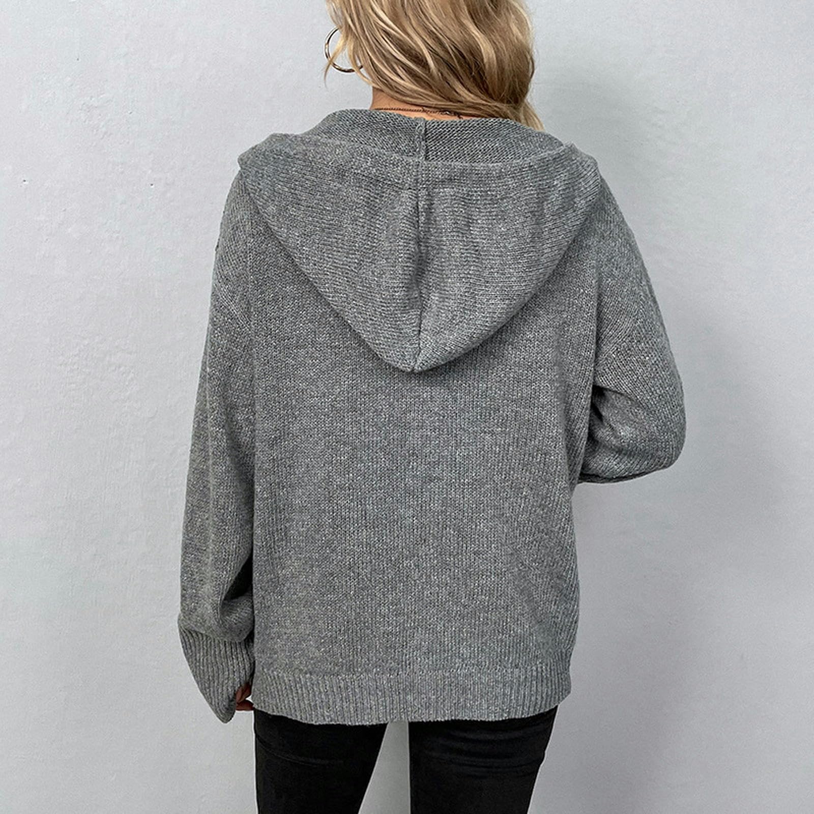 TEidea Damski kardigan jesienno-zimowy damski dzianinowy kardigan, zapinany na guziki, ciepły, gruby, z kapturem Sweateroversize Pull Tops, pełny rękaw