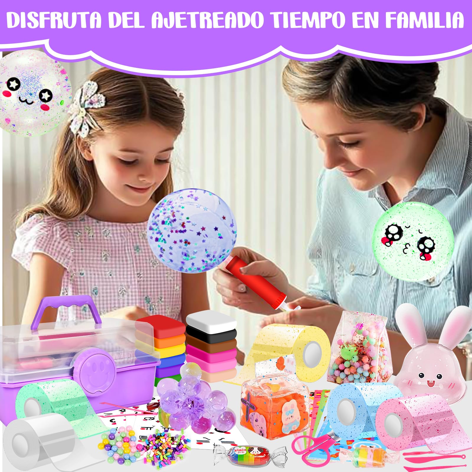 Herenear 64 Piezas Cinta-Nano Tape Bubble Set, 5 Cinta Nano Tape + 59 Cinta Burbujas Accesorios, Nano Cinta de Burbujas con Pegatinas de Lentejuelas, DIY Bubble Craft Kit para Niños Adultos