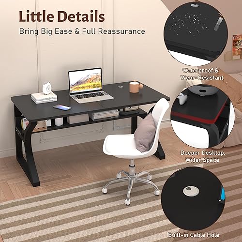 Miniatura 5 de Escritorio para computadora de 47 x 23.6 pulgadas, escritorio de oficina en casa, grandes y modernos escritorios para computadora con estante de