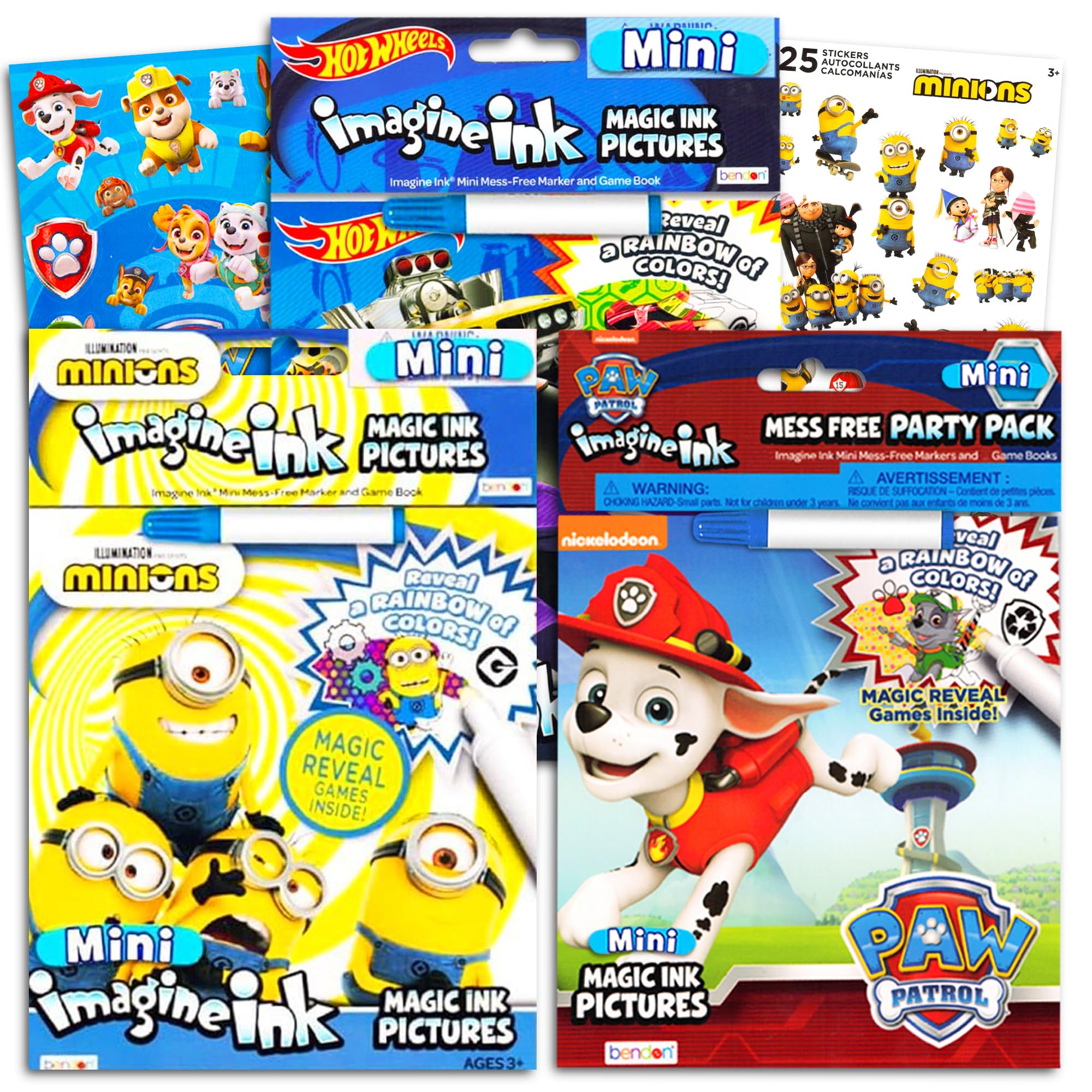 Livre coloriage Imagine Ink sans tache kit de 3 cahiers de jeux Paw Patrol et Minions