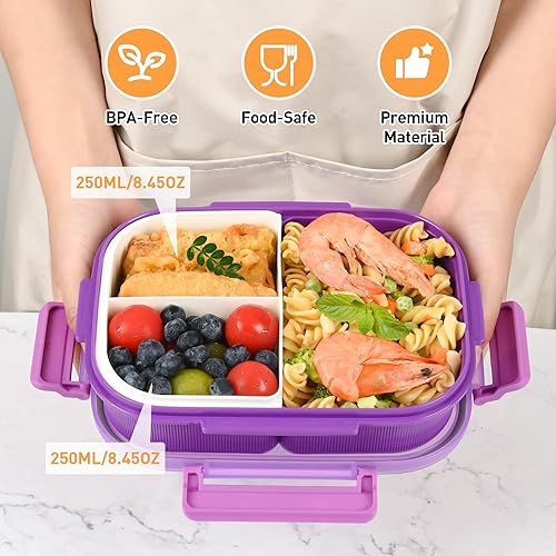 Miniatura 5 de Lonchera Bento con compartimentos extraíbles para adultos y niños, lonchera a prueba de fugas de 33.8 fl oz con utensilios, sin BPA, apta para