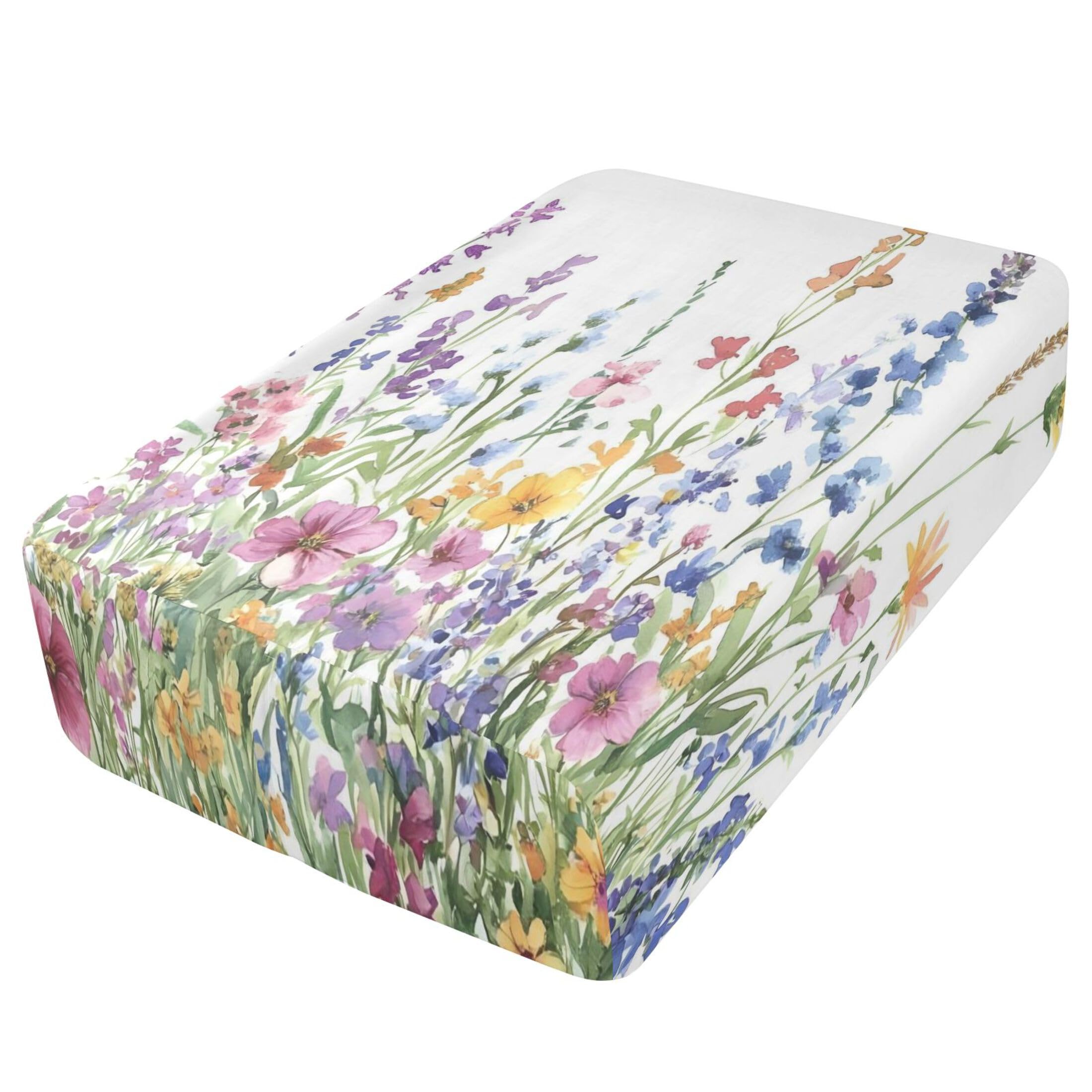 Sábana bajera ajustable de flores silvestres de acuarela para colchón de aire, bolsillo extra profundo de 24 pulgadas, funda suave y transpirable con apertura de válvula de cremallera para