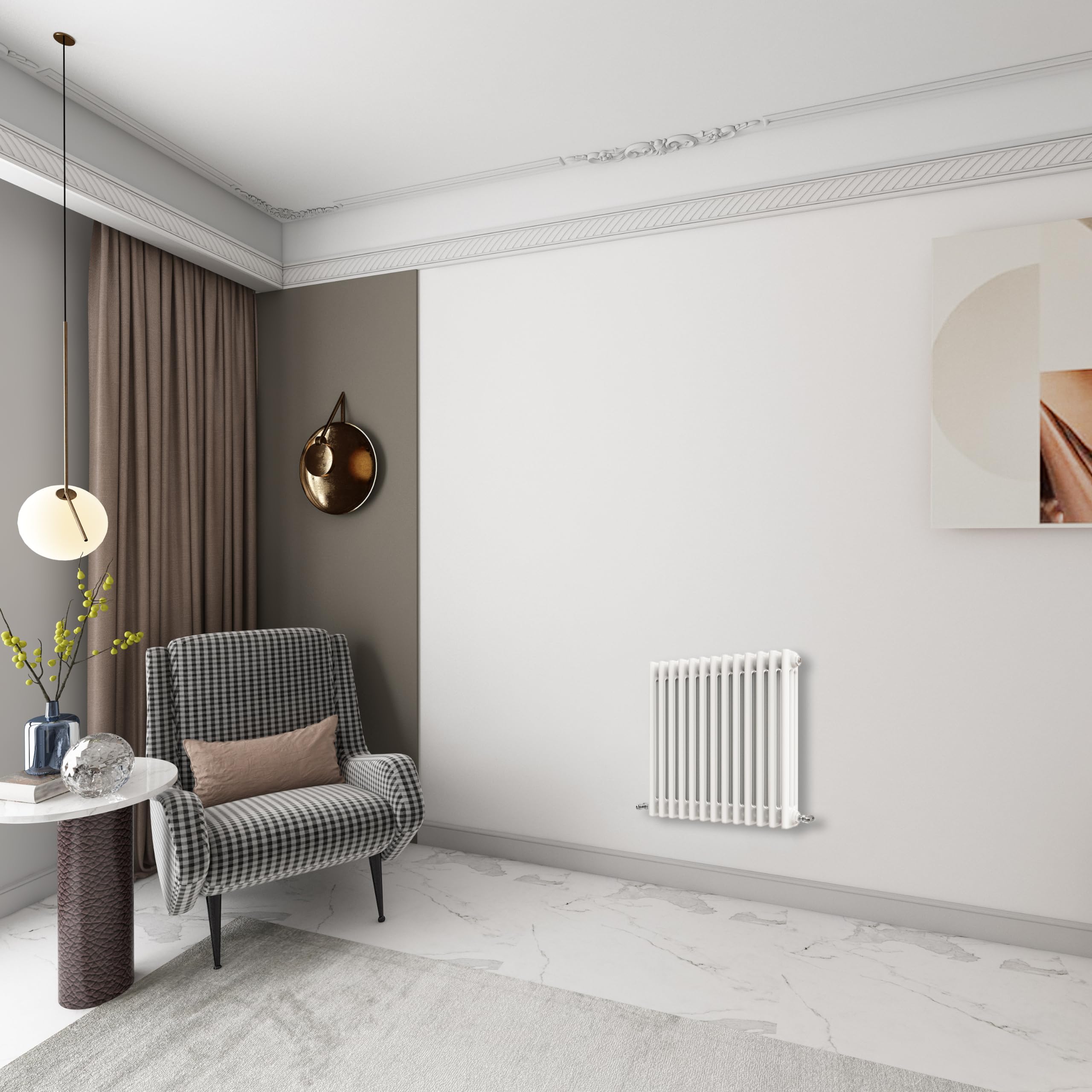 Huibathroom 600x605mm White Cast Iron Horizontal Triple Column Traditional Central Heating Radiators