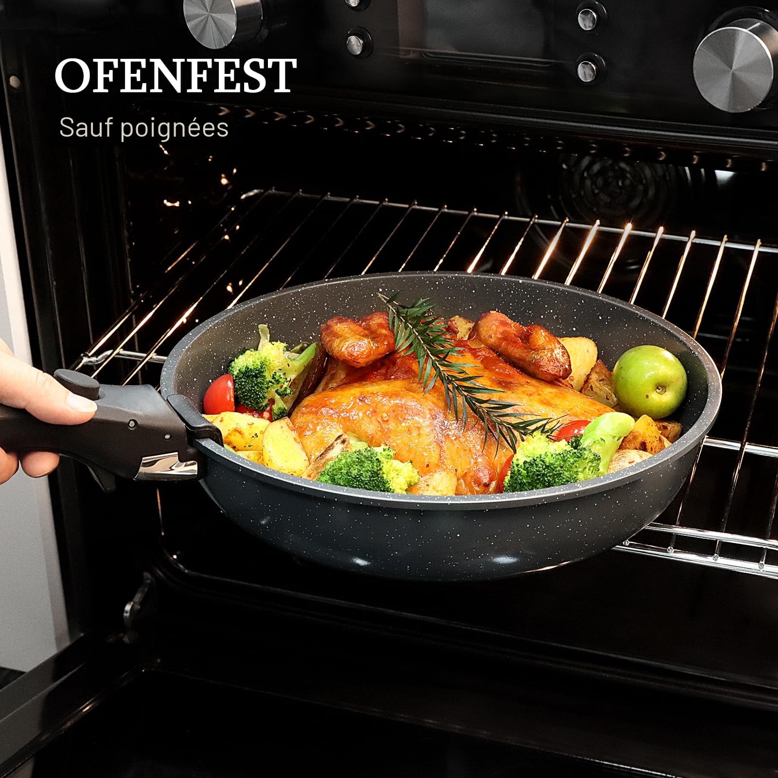 GiPP Set de Casseroles et Poêles en Antiadhésif - 11 Pièces Poele Induction avec Poignee Amovible, Sans Produits Toxiques, Tous Feux Lot, Four et Lave-vaisselle, Noir