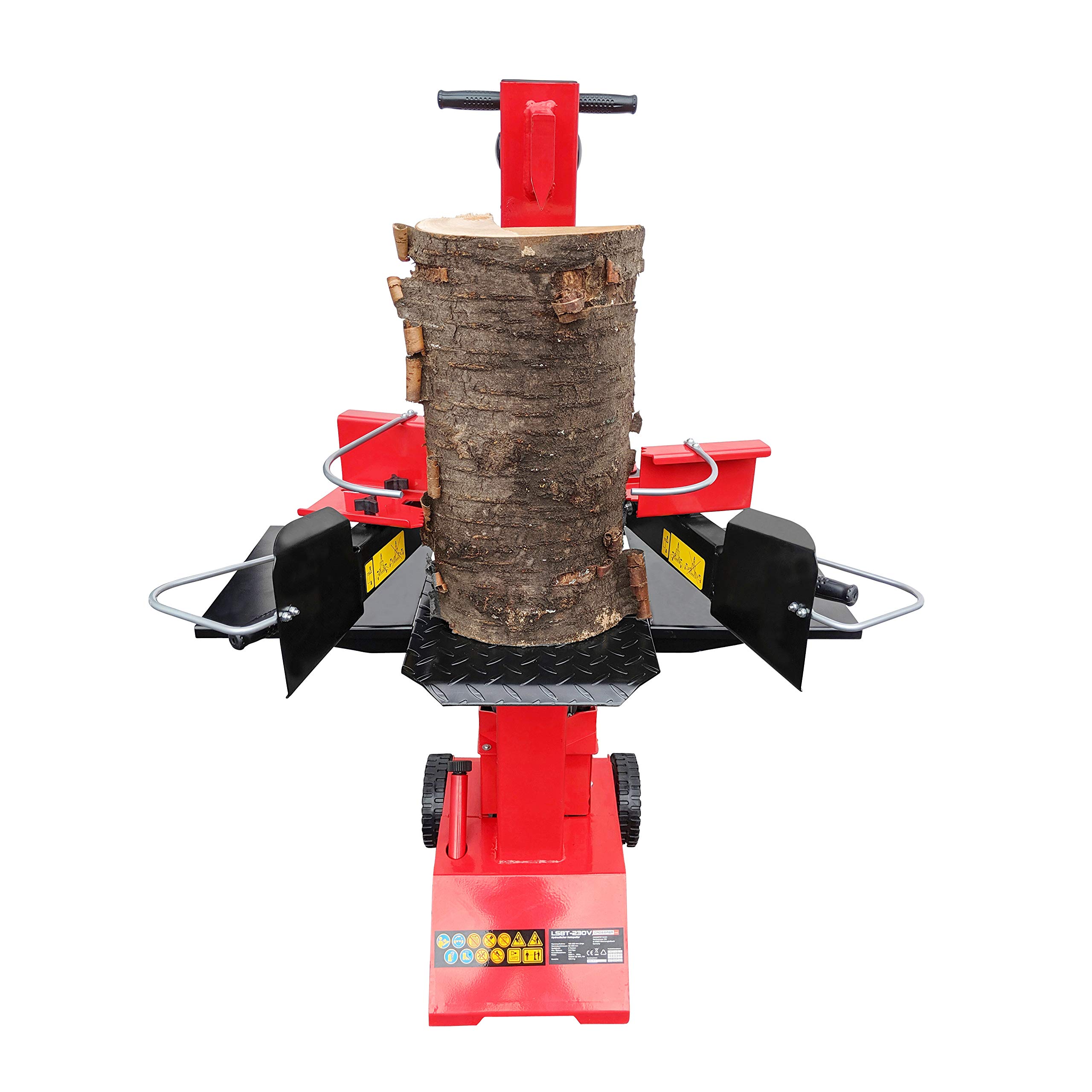 CROSSFER Holzspalter LS8T-230V/PRO/Hydraulikspalter 8 Tonnen Spaltkraft / 230V Motor 3 kW/Auto-Rücklauf mit stufenlosem Rücklaufstopp / 55 cm Spaltlänge/Spaltgut Ø max. 30 cm / 2 Holzablagetische