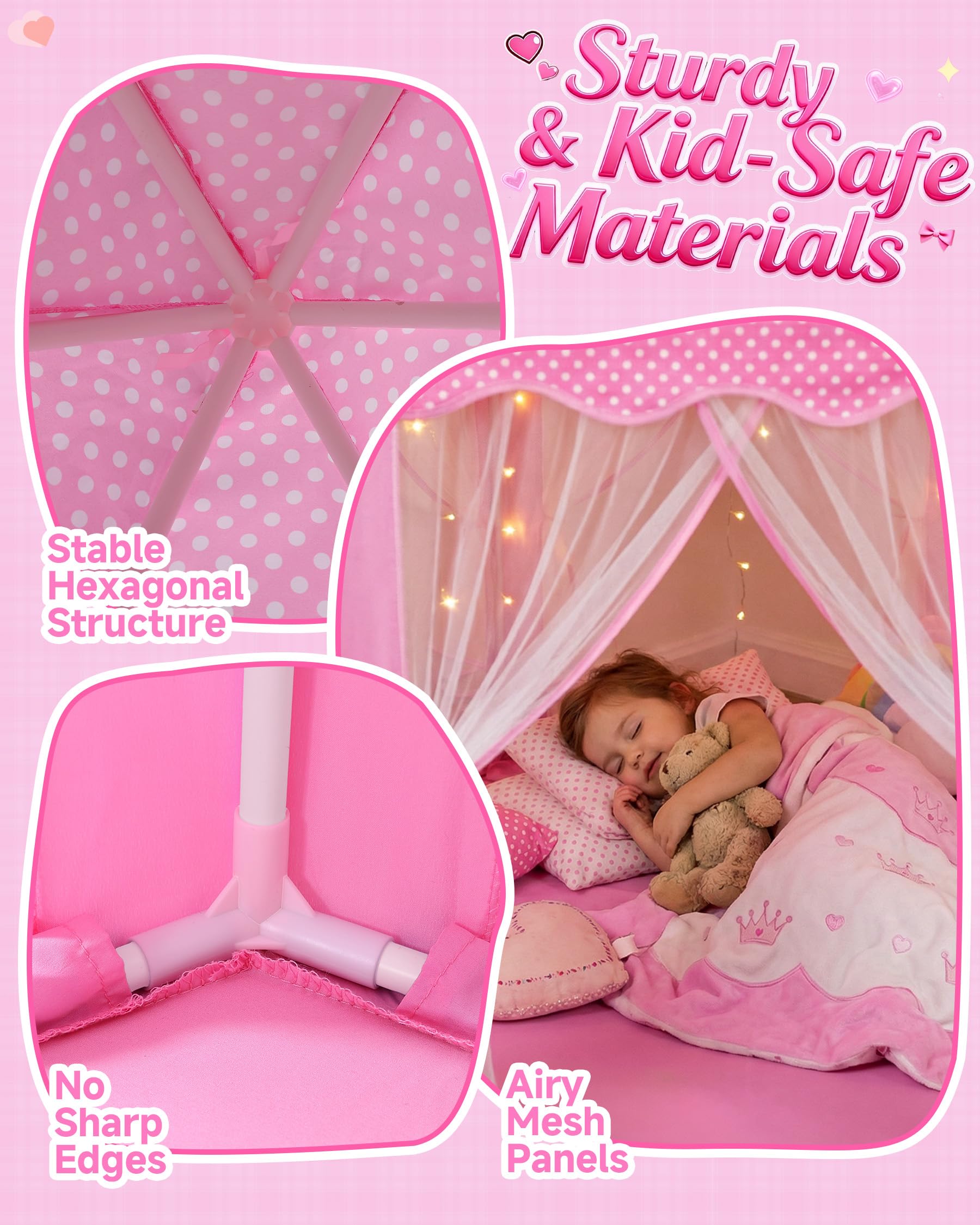 Wilwolfer Princess Tent Girls Play Tent Kids Indoor Castle Play House, Pink — Amazon image 4