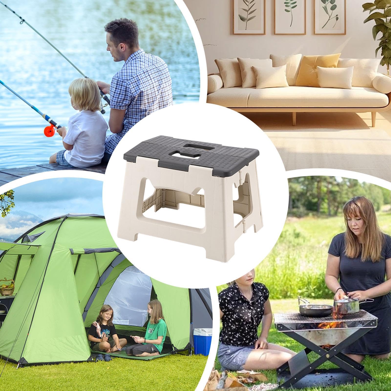 Klapphocker - Outdoor-Trittschemel mit Rutschfester, Leichter, tragbarer Klappstuhl für Camping, Wandern und Gartenarbeit (Elegantes Grau)