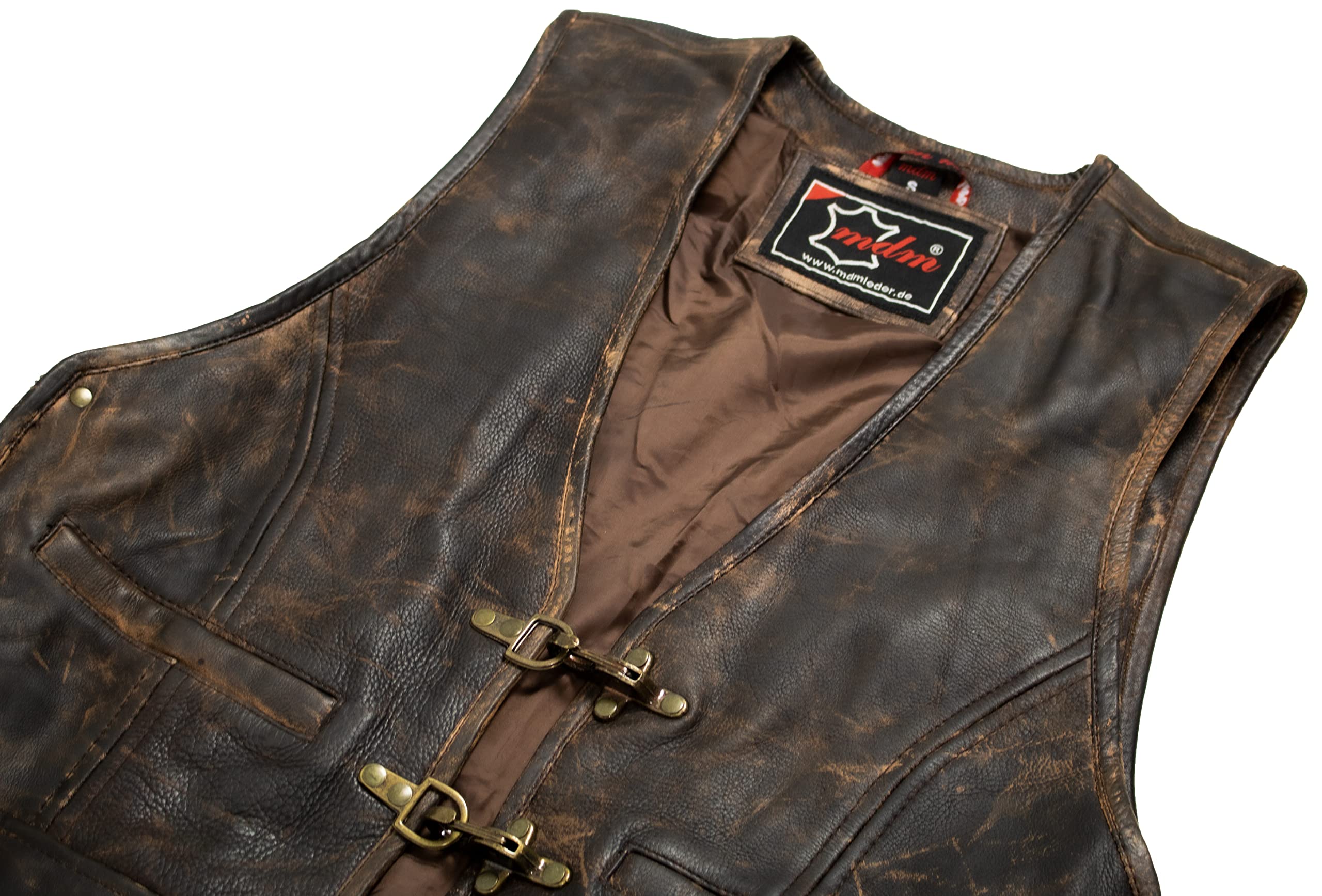 MDM Herren Vintage Lederweste/Kutte aus echtem Leder