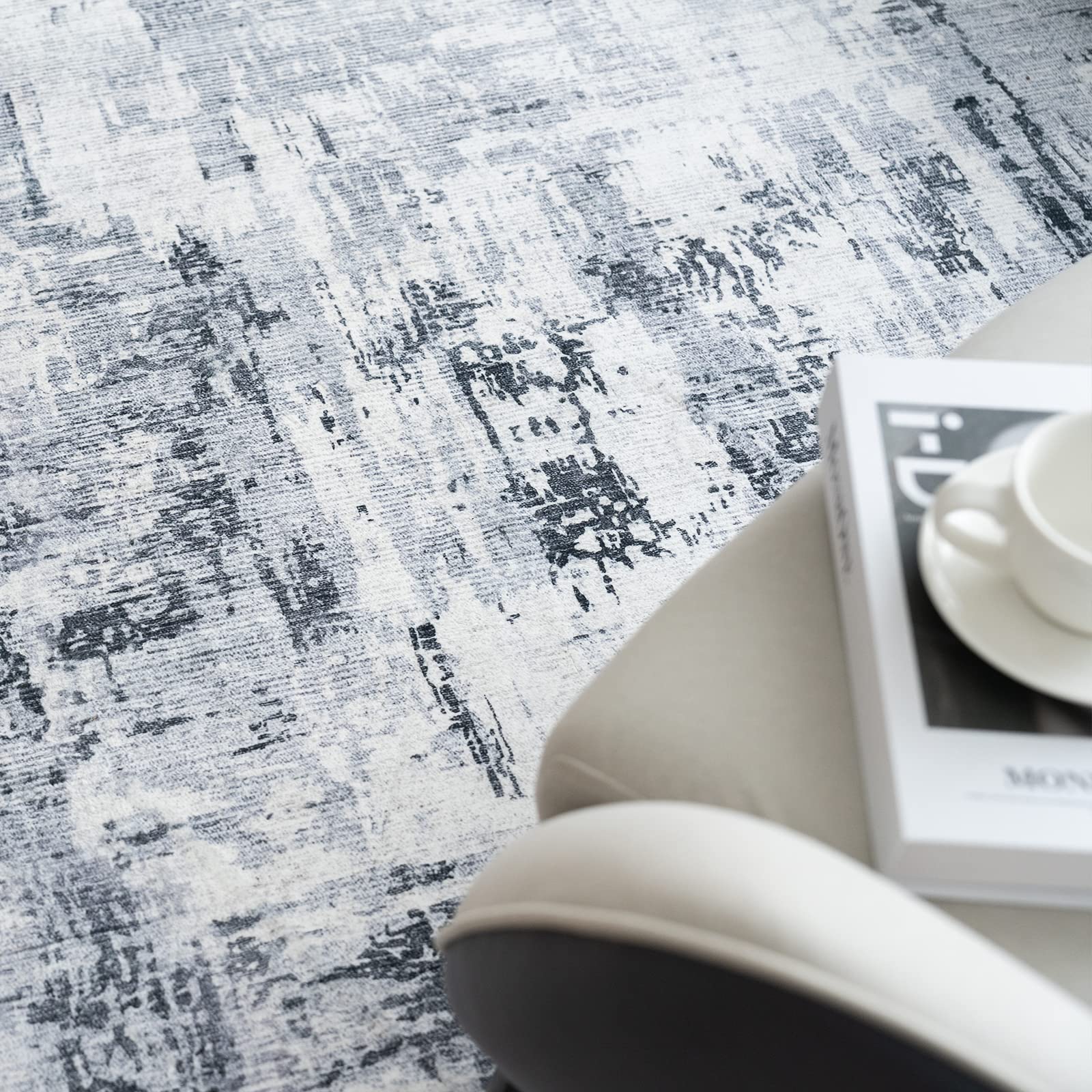 Vamcheer Alfombra de Salón 160 × 230 cm, Pelo Corto, Antideslizante Lavable | Alfombra Moderna Abstracta de Imitación Cachemira, Suave, para Sala de Estar, Dormitorio, Comedor y Pasillo, Gris