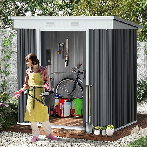 CDCASA Cobertizo de almacenamiento para exteriores de 5.3 x 3.2 pies, cobertizo de almacenamiento de metal con puertas correderas dobles, cobertizo