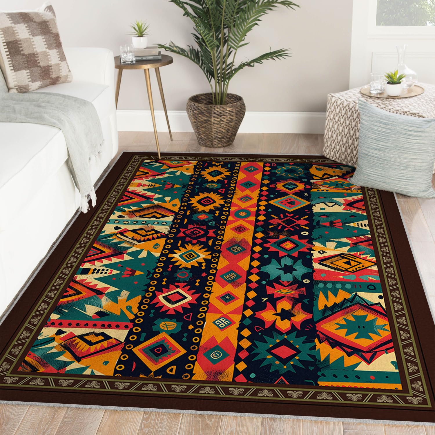 Tapis fin lavable aztèque pour éviter les chutes sur le sol