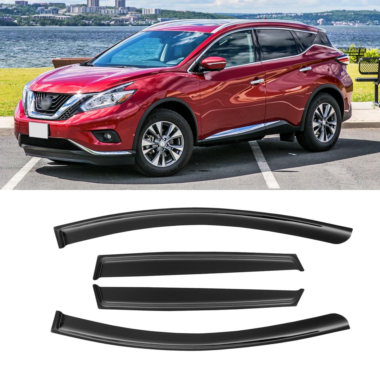 Window Rain Guards for 2015-2024 Nissan Murano, Window Visor Guard Vent Wind Shade Deflector Rain Shield Protector Sun Visor for Murano 15-24, Tape-on/Outside-Mount, 4 Pieces