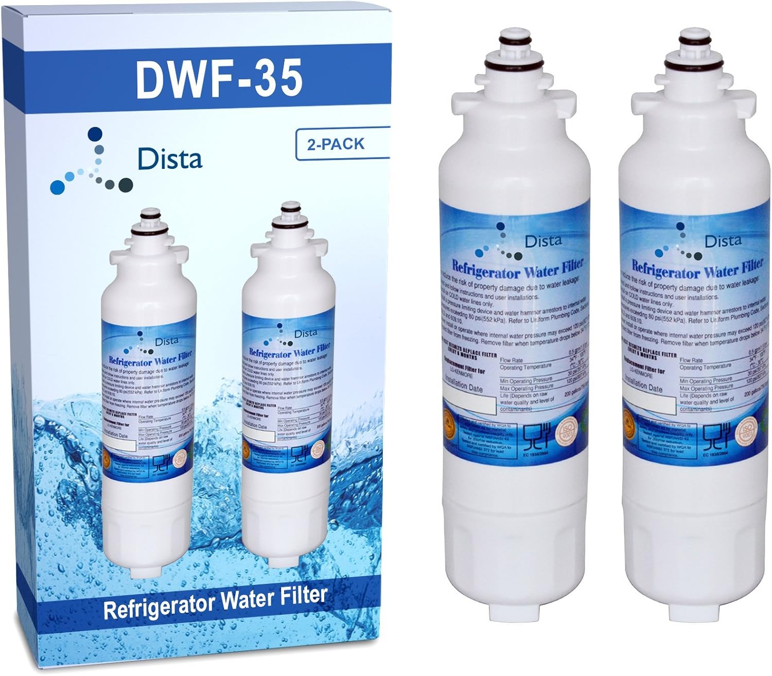 Dista Refrigerator Water Filter Compatible with LG LT800P (2 Pack) Appliances