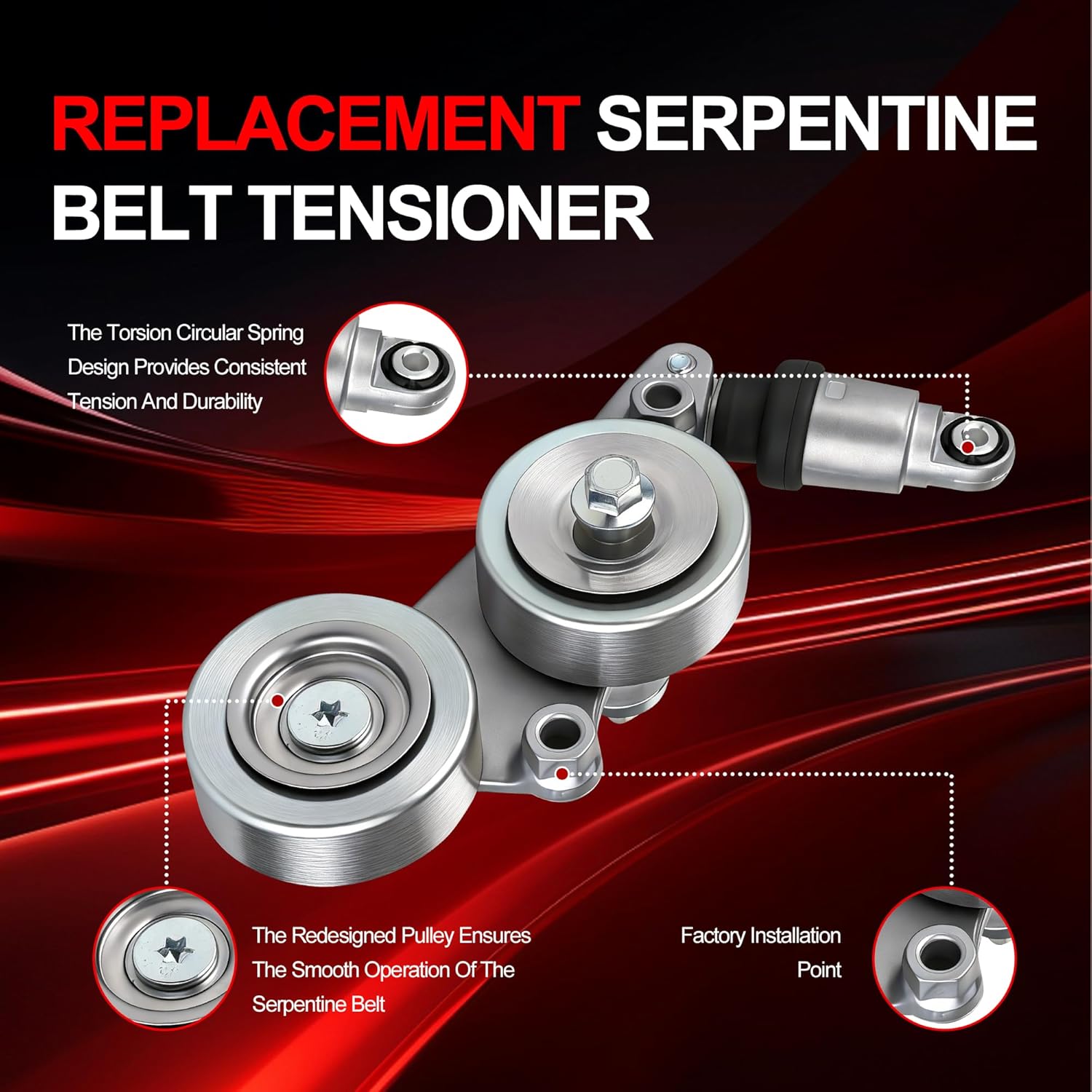 3.5L V6 Belt Tensioner Assembly with Pulley，Compatible for Honda Accord 2008-2010, Odyssey 2005-2010, Pilot 2006-2011, Accord Crosstour 2010，Replaces OEM # 31170R70A01, 31170RKB005，49439, 89390