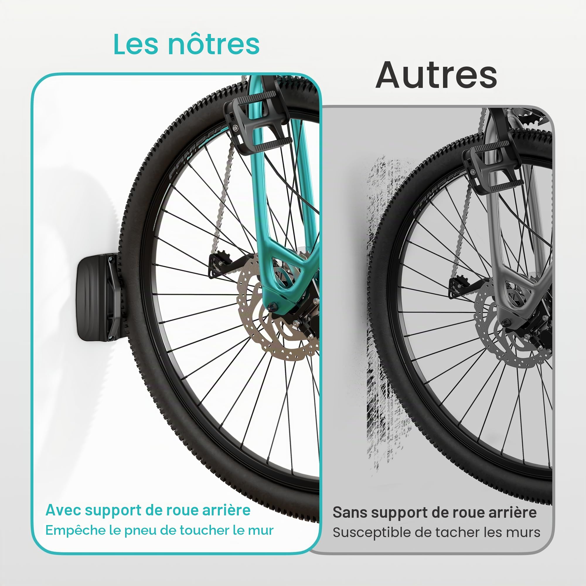 PEGZONE Support Mural Vélo Pivotant, 35 kg, 4 Pièce | Support Mural Vélo Réglable pour Garage, Gain de Place, Support Robuste, Noir