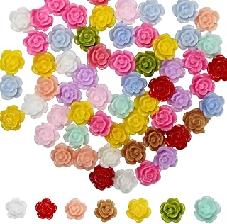 pson 100PCS 8mm Resin Rose Flower Beads, Assorted Colors Flat Back Cabochons Charms Floral Beads for Jewelry Making, DIY, Craft