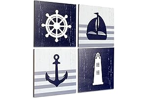 4 Pieces Nautical Wall Decor: A Splash of Coastal Charm for Your Bathroom