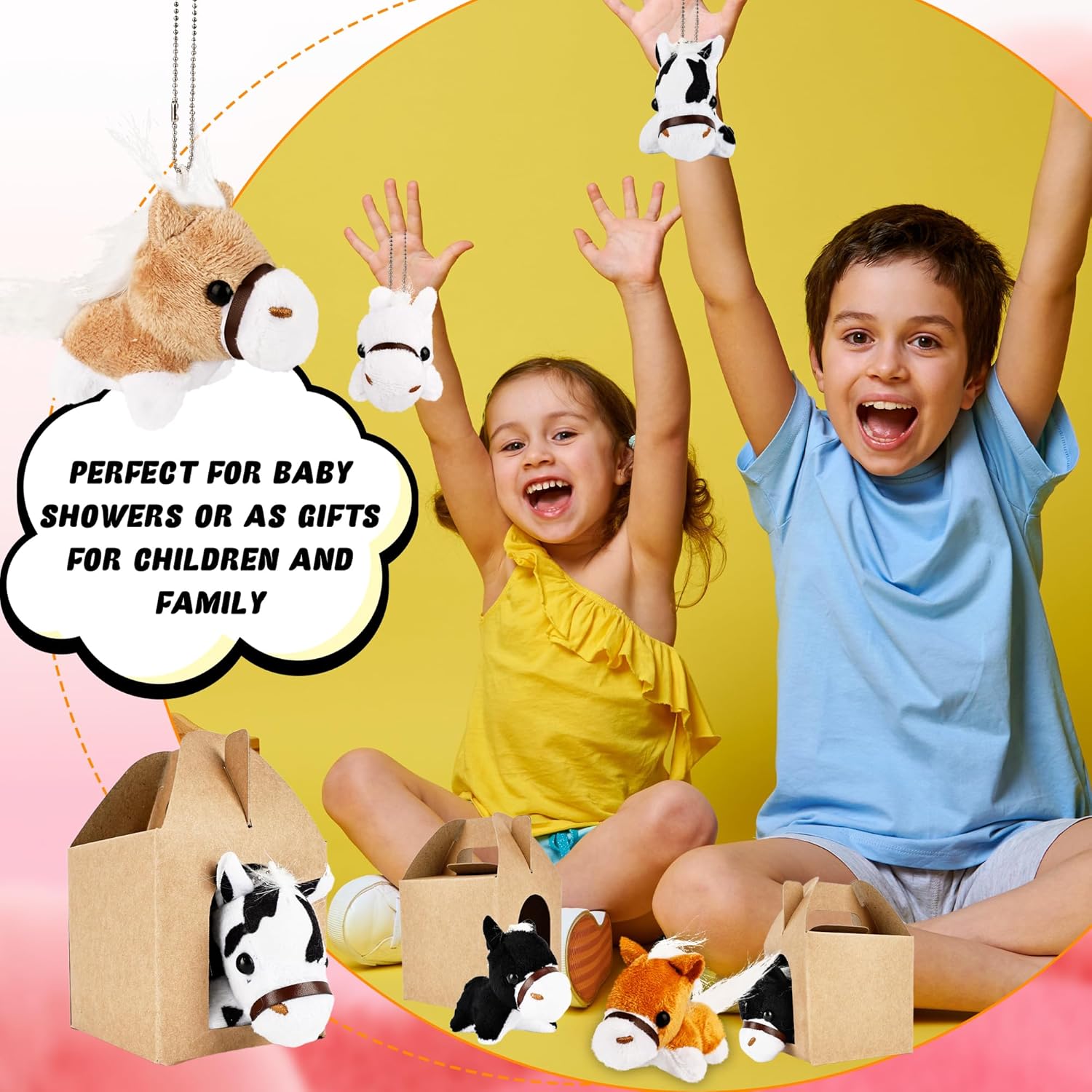 48 Pcs Horse Party Favors Include 24 Mini Stuffed Horse Animals Toys Plush Horse Animals and 24 Foldable Boxes for Adopt a Horse Party Favors Farm Party Goodie Bag Fillers