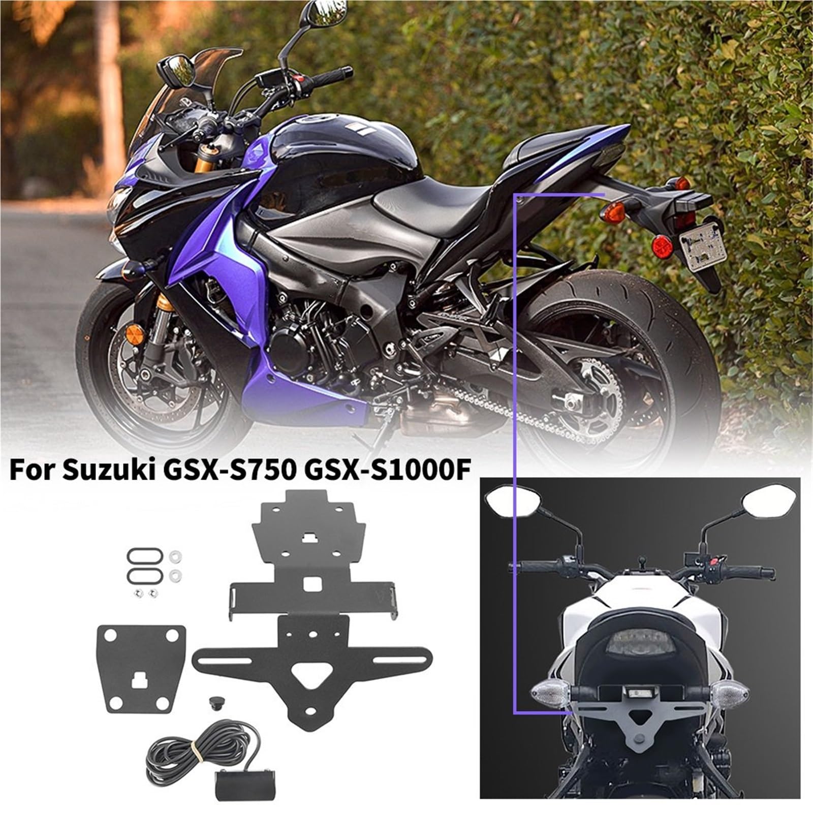 Uchwyt tablicy rejestracyjnej Osłona błotnika Tail Tidy pasująca do uchwytu tablicy rejestracyjnej SUZUKI GSXS1000 GSXS 1000F GSXS 750 1000 2015-2022 Ramki tablic rejestracyjnych