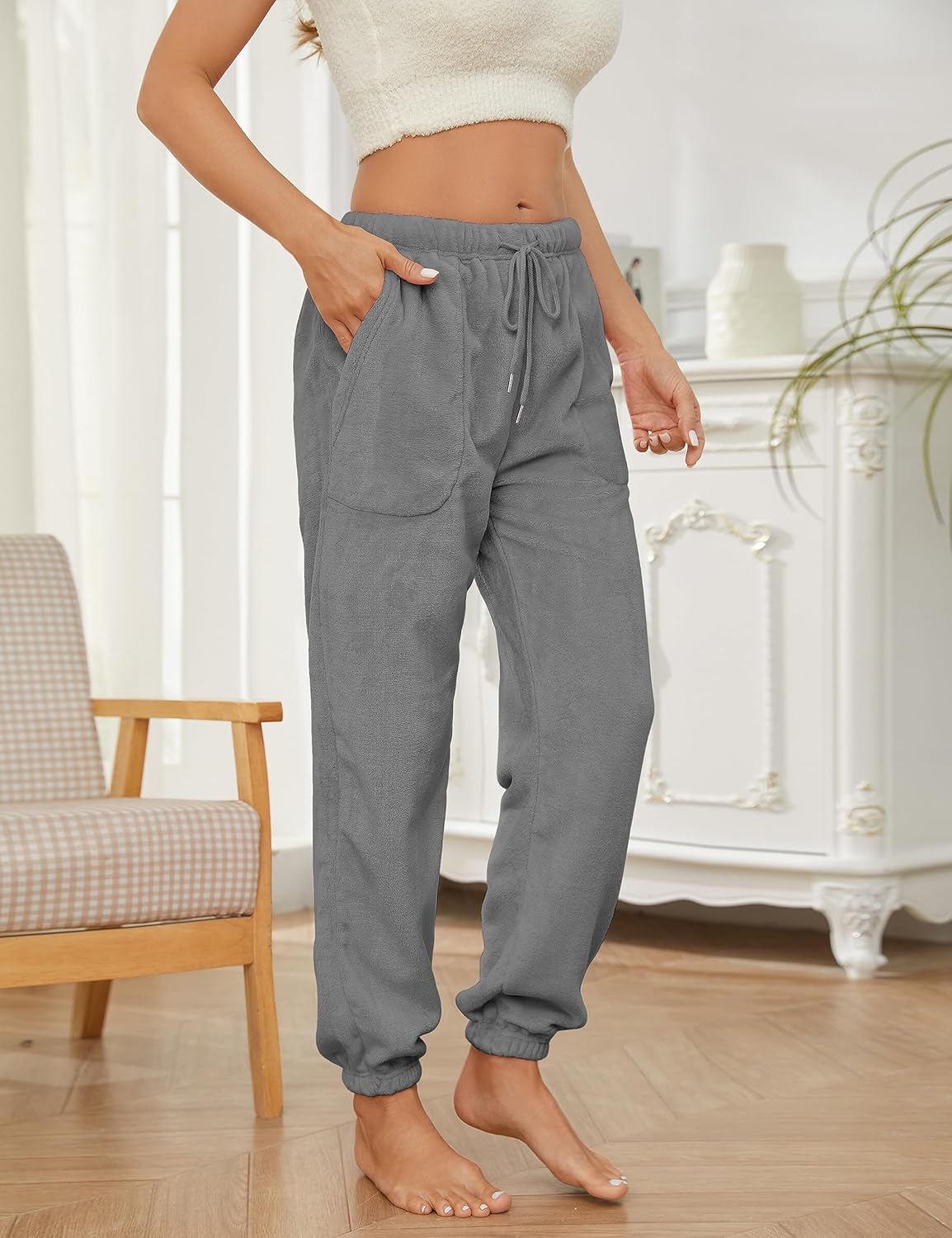 Yeokou Womens Fleece Pajama Pants Fuzzy Lounge Bottoms Warm Fluffy Sleepwear with Pockets - Image 3
