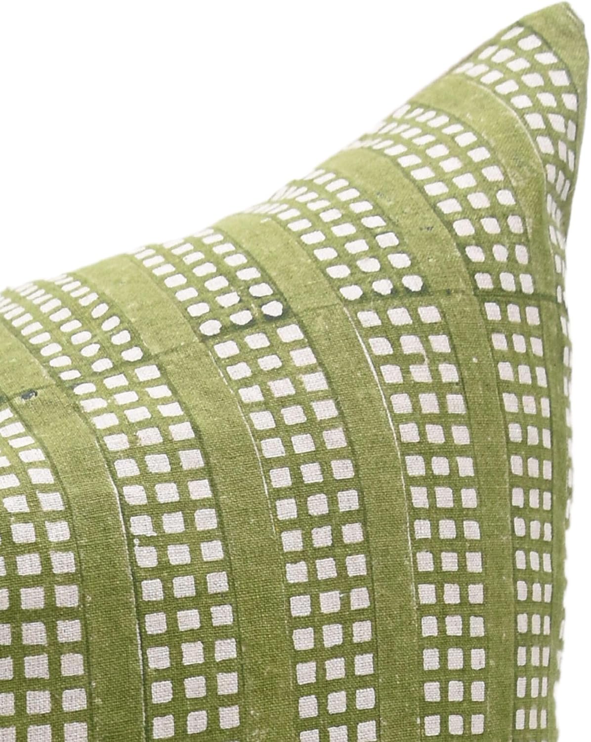 Pure Linen Fabric Hand Block Floral Print 22x22 Inch Throw Pillowcase Cushion Cover Spring Fall Season Decorative for Sofa, Couch, Chair, Living Room, Bedroom (Choco Chips-Green)
